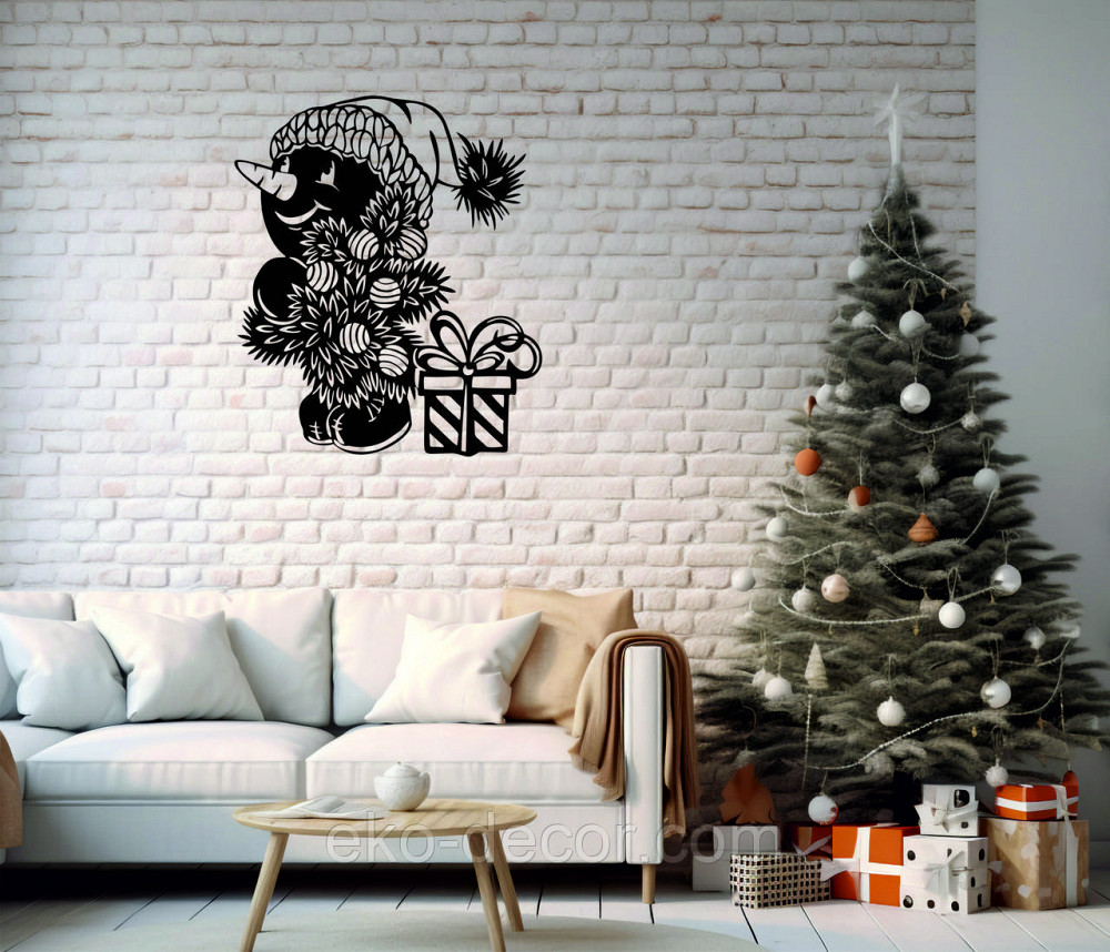 Декоративное настенное Панно «Снеговик», Декор на стену 110*93 см, Черный Киев - изображение 1