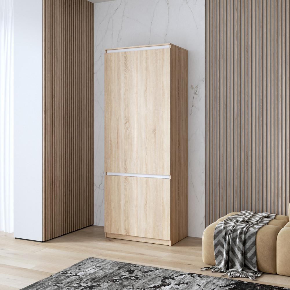 Шафа для одягу VAYS, з полицями, в спальню, сучасна, з фасадами без ручок R-24 Дуб Сонома-Білі планки Львів - фото 1
