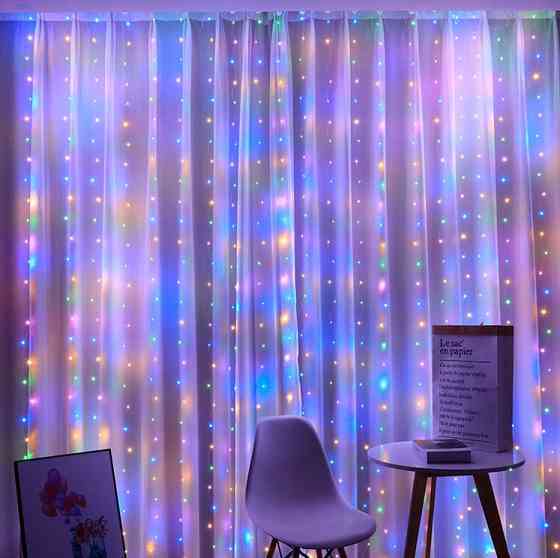 Гірлянда штора Водоспад 3х2 м 400 LED (прозорий шнур, з перехідником) Мульти світло Вінниця