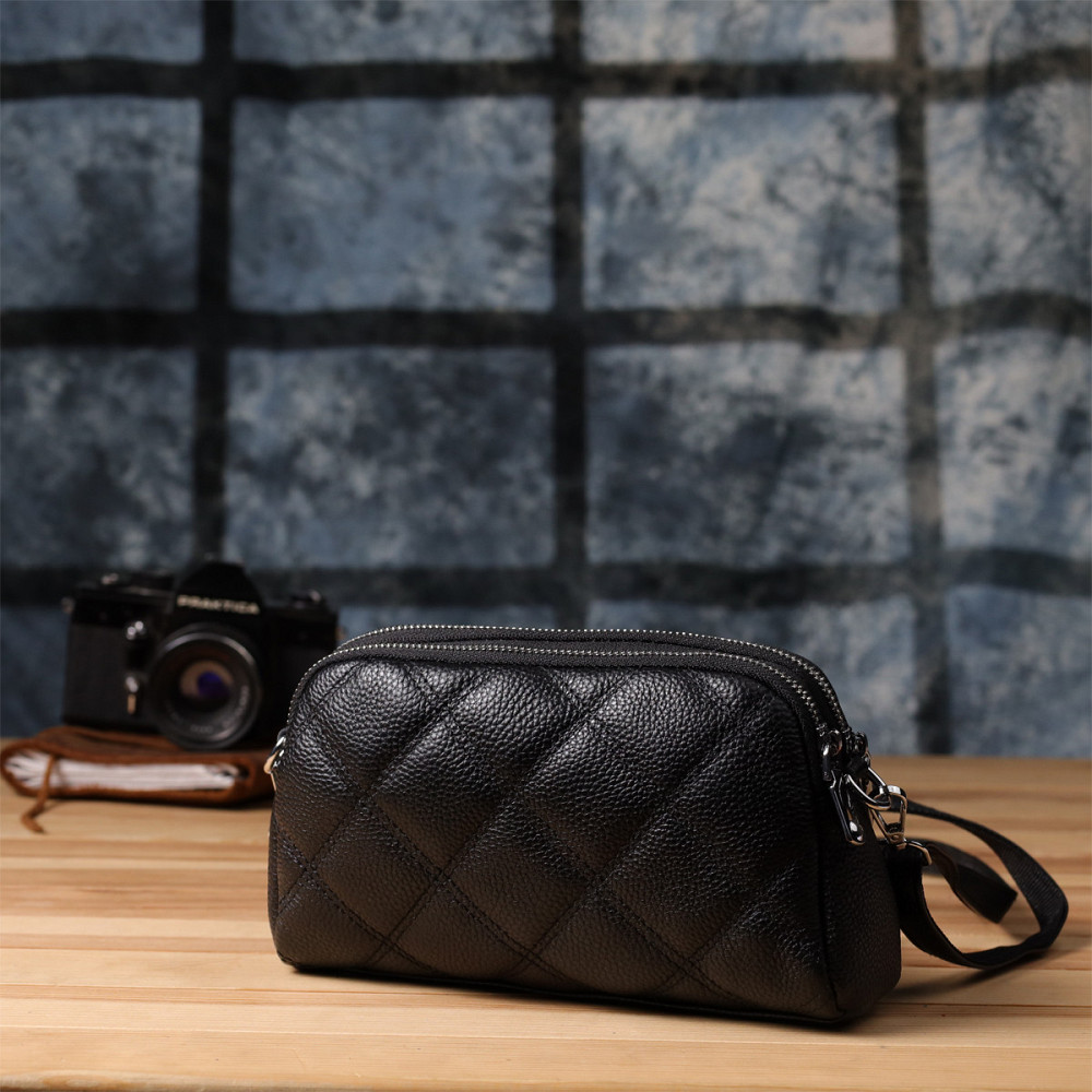 Женская сумка прошитая ромбами из натуральной кожи Vintage 22930 Черный Киев - изображение 10