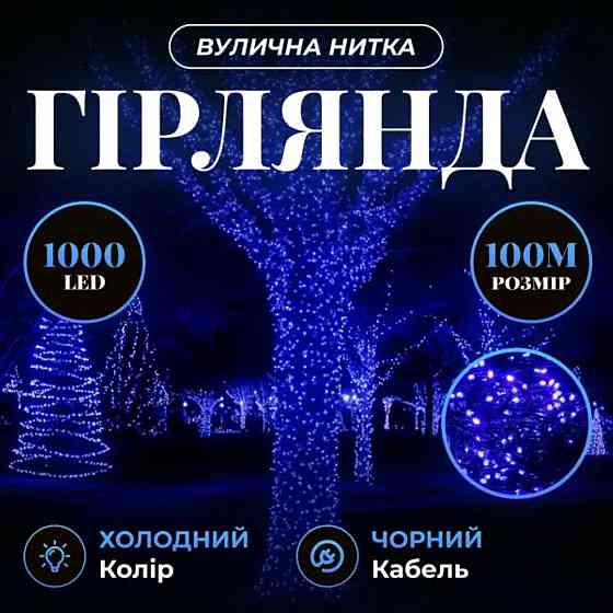 Гірлянда Різдвяна Фея 100 м, 1000 LED, синій провод Київ