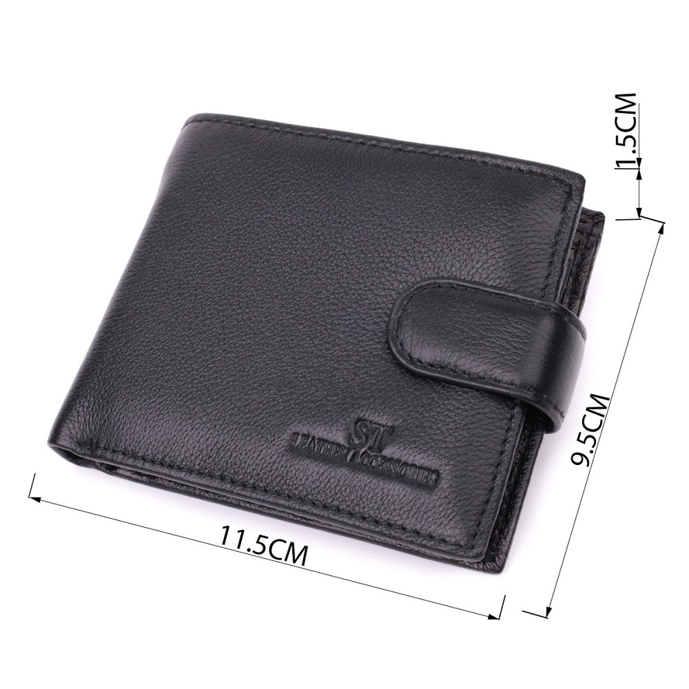 Горизонтальний шкіряний гаманець середнього розміру чорний (ST Leather) Київ - фото 15