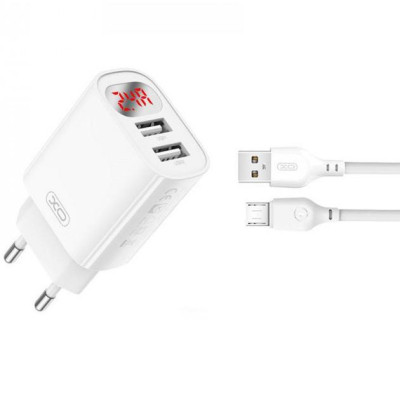 Зарядний пристрій XO L95 (2USB/2.4A) + USB - MicroUSB White (XO-L95-M) Вінниця - фото 1