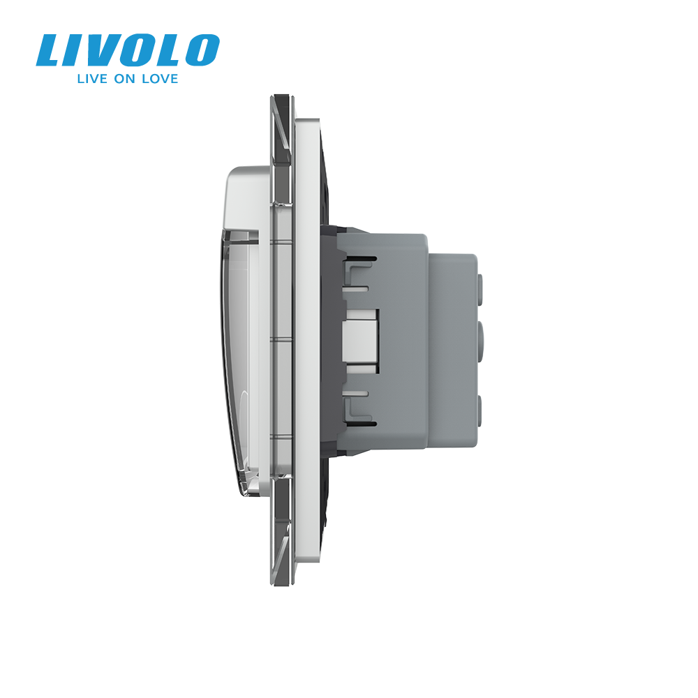 Електрична розетка вологозахисна з кришкою IP44 з заземленням, LIVOLO, біла, скляна рамка, шторки, 250В 16А (VL-C7C1EUWF-11) Коломыя - изображение 6