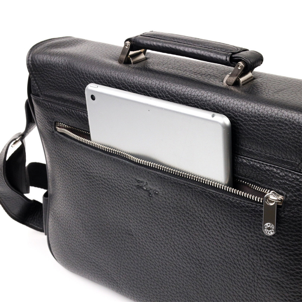 Классический мужской портфель KARYA 20940 кожаный Черный Киев - изображение 6