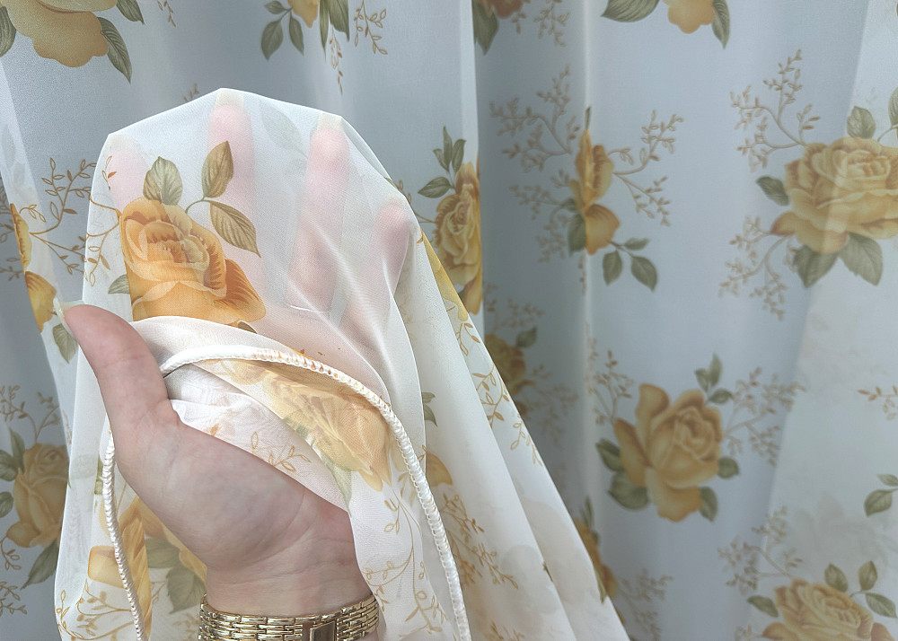 Тюль VR-Textil 1807т Шифон с принтом Белый с оранжевым 300х270 см (40-647) Киев - изображение 6