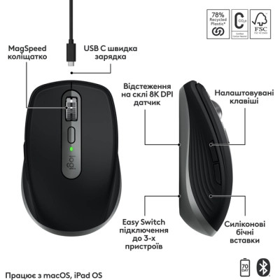 Мышка Logitech MX Anywhere 3S для MAC Wireless Space Grey (910-006947) Винница - изображение 9
