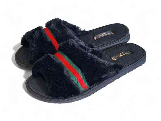 41 Женские тапочки открытые меховые паго черный мех Одесса