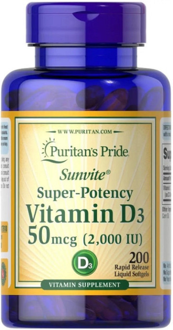 Витамин Д3 (хокальциферол) Puritan's Pride Vitamin D3 2000 МЕ 200 капс Киев - изображение 1