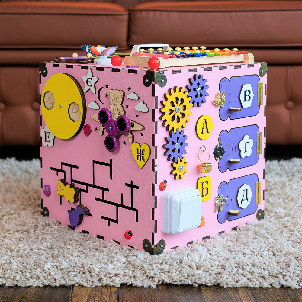 Развивающий бизикуб бизиборд деревянный для детей 30*30*30 бизикуб для девочки детский розовый от 6 мес Бизиборд для девочки 1 год Тернополь - изображение 12