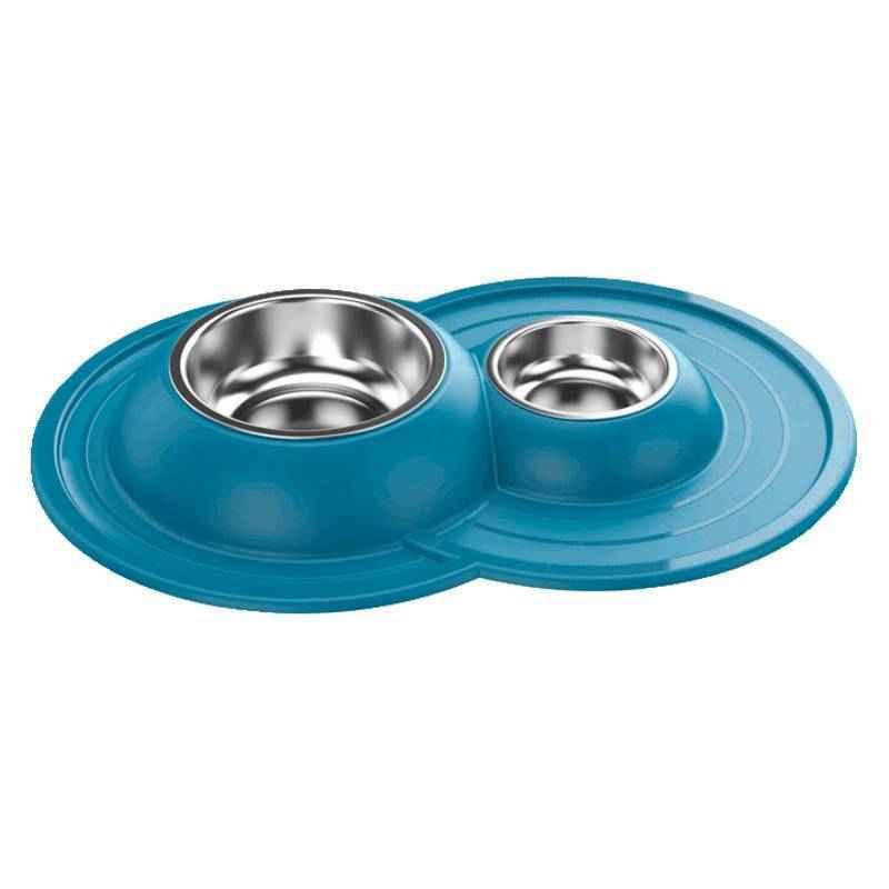 Миска двойная металлическая Volcano Inox с мягким ковриком для собак и кошек, размер 49 x 33 x 5.5 см Киев - изображение 4