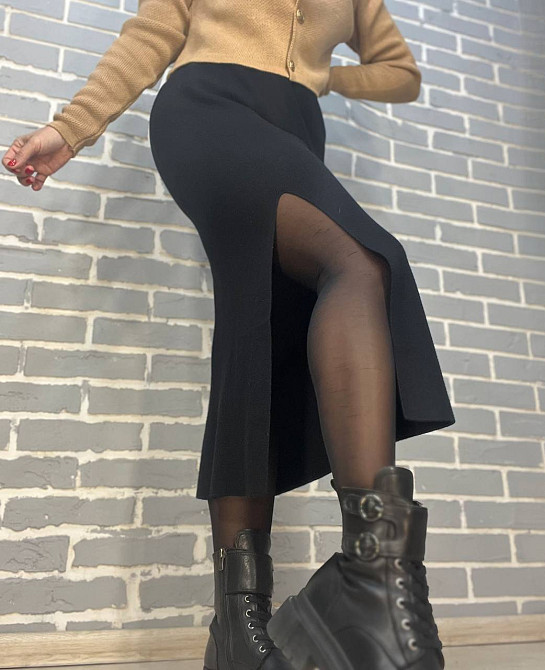 Спідниця жіноча My fashion 891 в'язка тепла розріз французька довжина one size чорна, чорний, one size Київ - фото 20