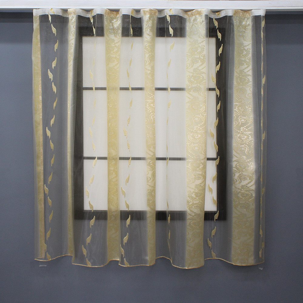 Тюль VR-Textil 1812т Бамбук с вышивкой и бархатом Айвори 400х270 см (42-0336) Киев - изображение 1