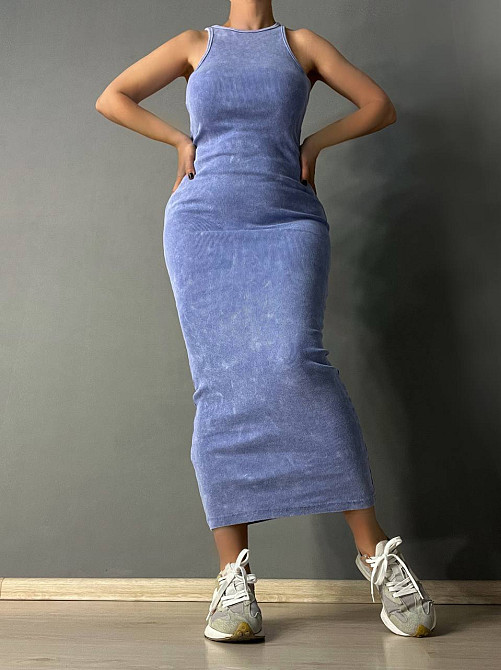 Сукня жіноча MMC 240030 довга майкою варена тай-дай в рубчик, блакитний, one size Київ - фото 7