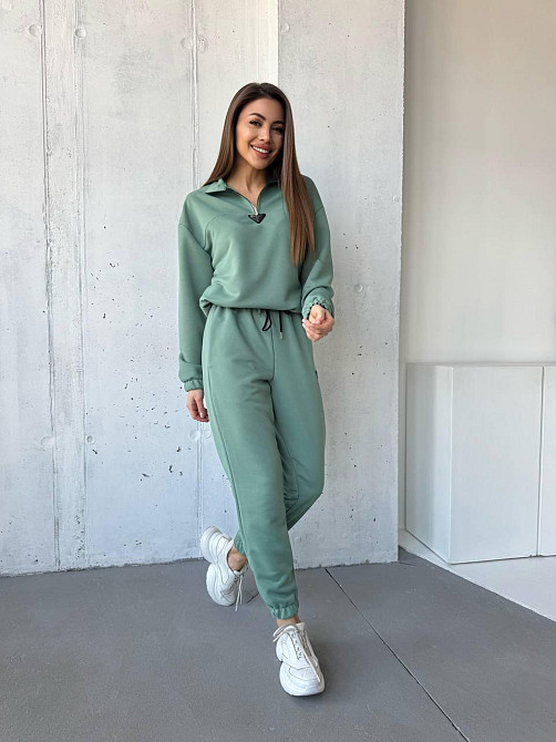 Жіночий повсякденний костюм-двійка: кофта та штани двохнитка-петля Оливка, 48 Одеса - фото 9