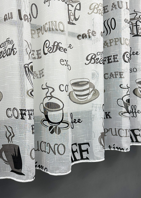 Кухонна тюль-арка VR-Textil № 1793т льон молочний з чорним 300х150 см (53-0072) Київ - фото 6