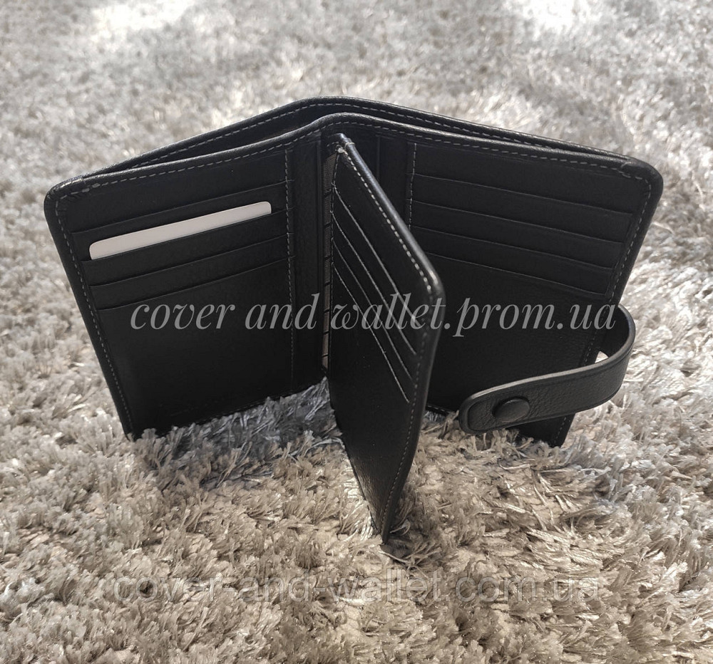 Маленький кожаный кошелек на много карт черного цвета Marco Coverna Киев - изображение 9
