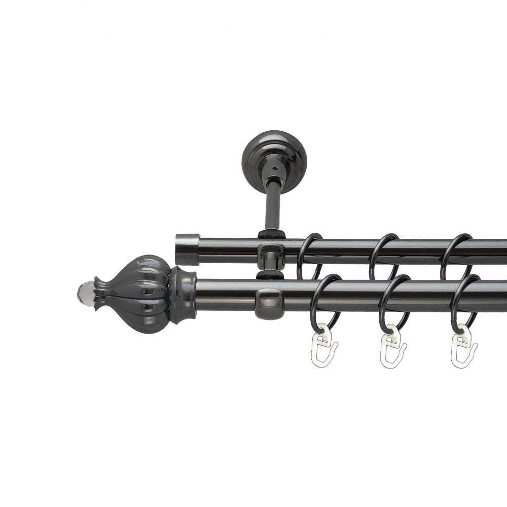 Карниз Orvit Таджа-Кристал металевий дворядний відкритий гладка труба кільце металеве Онікс 19\16 мм 200 см (00-00014898) Львів - фото 1