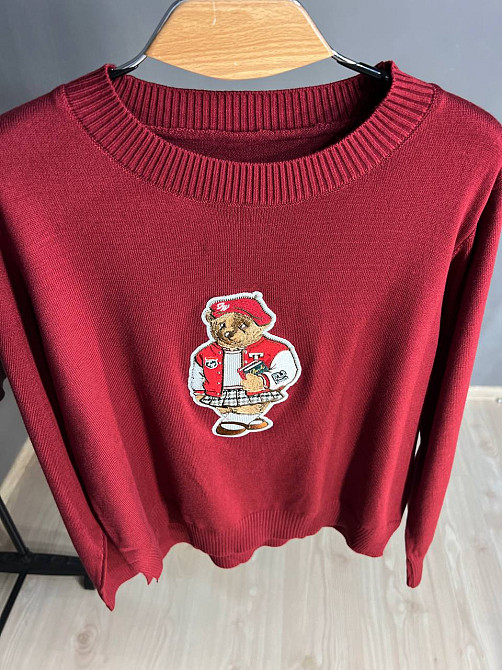 Светр жіночий A-N 2609 з нашивкою ведмедика оверсайз базовий one size, бордовий, one size Київ - фото 15