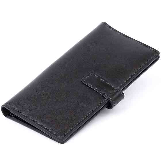 Вертикальний гаманець глянсовий Anet на кнопці Чорний (GRANDE PELLE) Київ