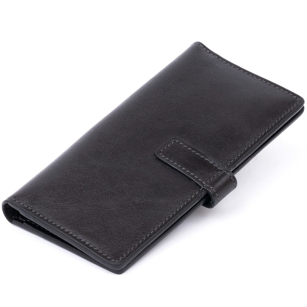 Вертикальний гаманець глянсовий Anet на кнопці Чорний (GRANDE PELLE) Київ - фото 6