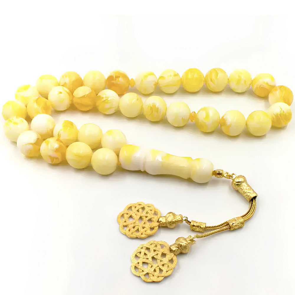 Чотки з бурштину RESTEQ 33 намистини з металевим китицем — турецькі бурштинові чотки з намистинами 16 мм Київ - фото 1