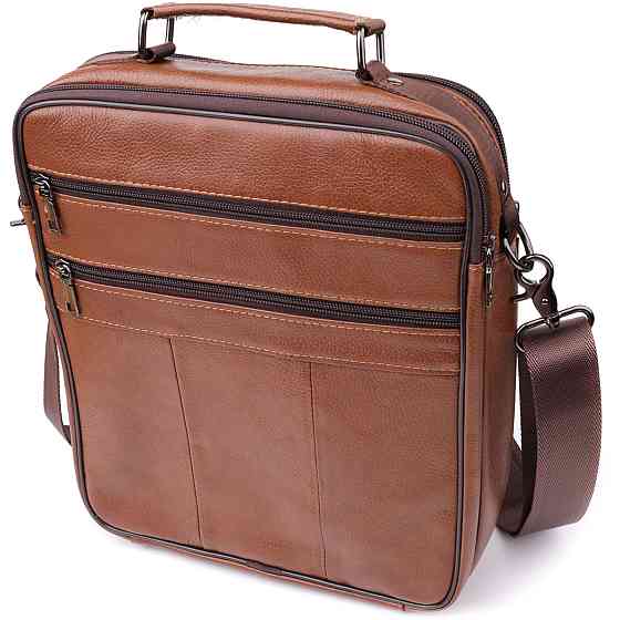 Сумка чоловіча з ручкою для перенесення в руці з натуральної шкіри Світло-коричневий (Vintage) Київ