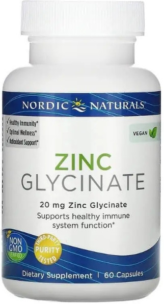 Гліцинат цинку Nordic Naturals Zinc Glycinate 20 мг 60 капс Київ - фото 1