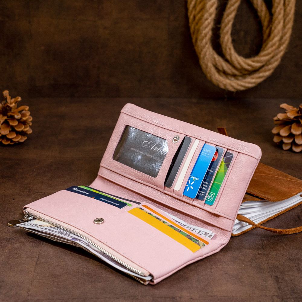 Вертикальний гаманець на кнопці жіночий ST Leather 19201 Рожевий Київ - фото 8