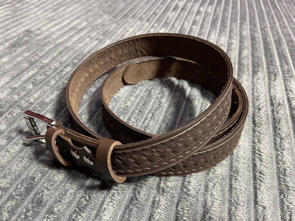 Коричневий шкіряний чоловічий ремінь ручної роботи 30мм Grande Pelle Київ - фото 5