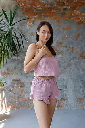 Женская летняя пижама з муслину майка с шортами L Темно-розовый Харьков