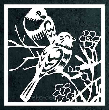 Декоративное настенное Панно «Птички в цветах», Декор на стену 70*70 см, Белый Киев