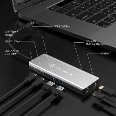 Концентратор J5create USB-С 6-in-1 2xUSB 3.2 + USB-C PD 100W + USB-C + HDMI 8K + RJ45 2.5Gbps aluminum (JCD403-N) Винница