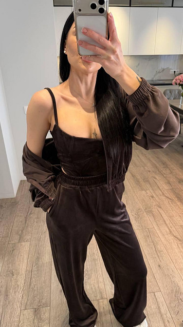 Жіночий стильний повсякденний костюм - велюр плюш Шоколад, 44/46 Одеса - фото 3