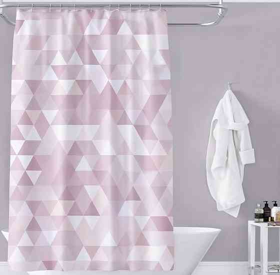 Шторка для ванної та душу 180x180 см водостійка, шторка для ванної кімнати з кільцями і гачками, рожева з принтом Кам'янець-Подільський
