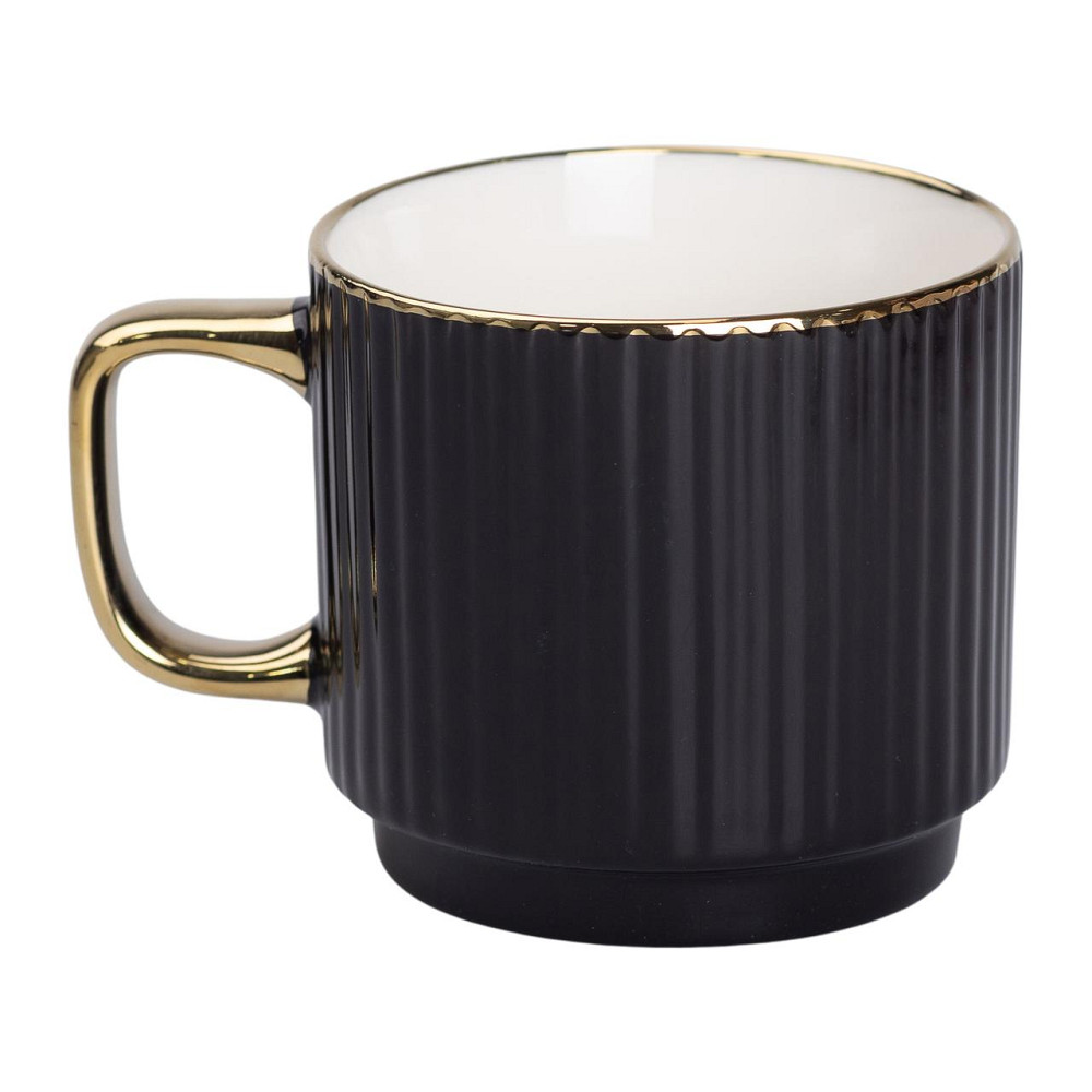 Чашка порцелянова із золотим обідком та золотою ручкою 300 (мл) Чорна RX-N231129B Коломия - фото 1