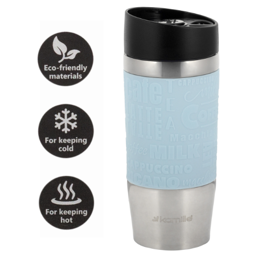 Термочашка 280мл з TPR вставкою нержавіюча сталь (ментол.,блакитний,ліловий,сірий) Kamille 2152 Житомир - изображение 5