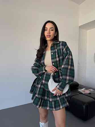 Жіночий стильний костюм-двійка: сорочка та спідниця в карту тіар Зелений, 46/48 Одеса