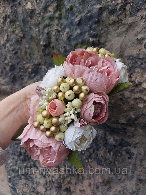 Ободок обруч з квітами "Піони великий капуччіно" Кривий Ріг - фото 4