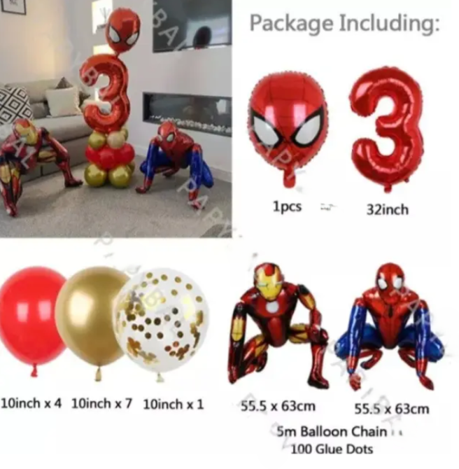 Кульки Спайдермен та кулька цифра 3 фольговані 16 штук one size різнобарвний Київ - фото 1
