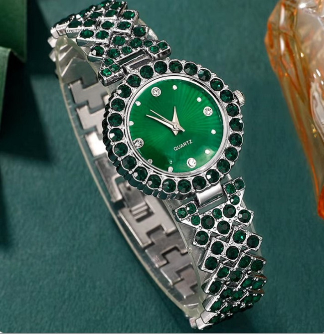 Жіночий подарунковий набір Emerald Shine годинник браслет кольє сережки каблучка зелений Київ - фото 2