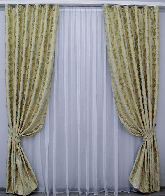 Комплект готових штор VR-Textil Блекаут № 1071ш Жовтий з сірим 150х270 см 2шт (30-887) Київ - фото 2