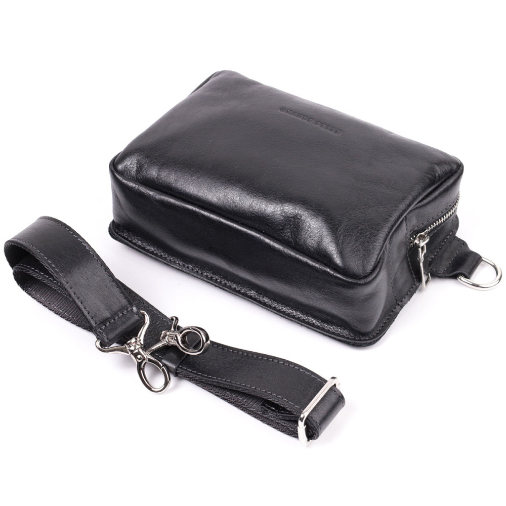 Сумка бананка прямокутного формату із якісної натуральної шкіри GRANDE PELLE 22576 Чорний Київ - фото 7