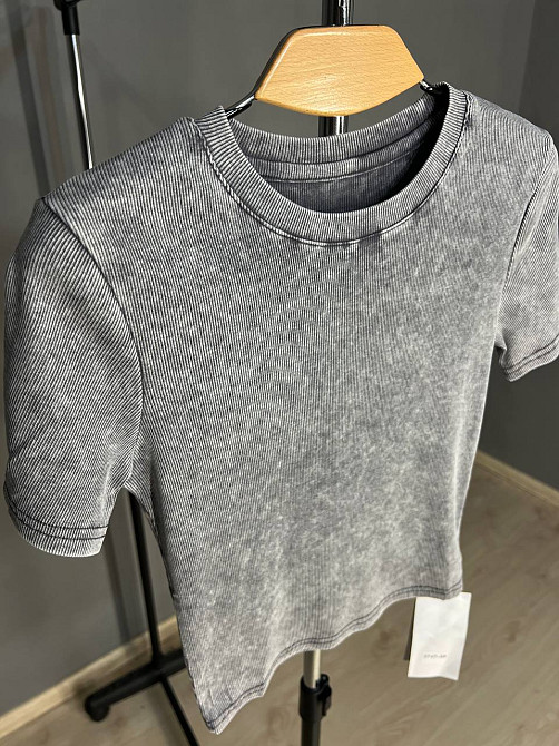 Футболка жіноча A-N 2747 варка тай-дай рубчик топ середня довжина базова one size, сірий, one size Київ - фото 7