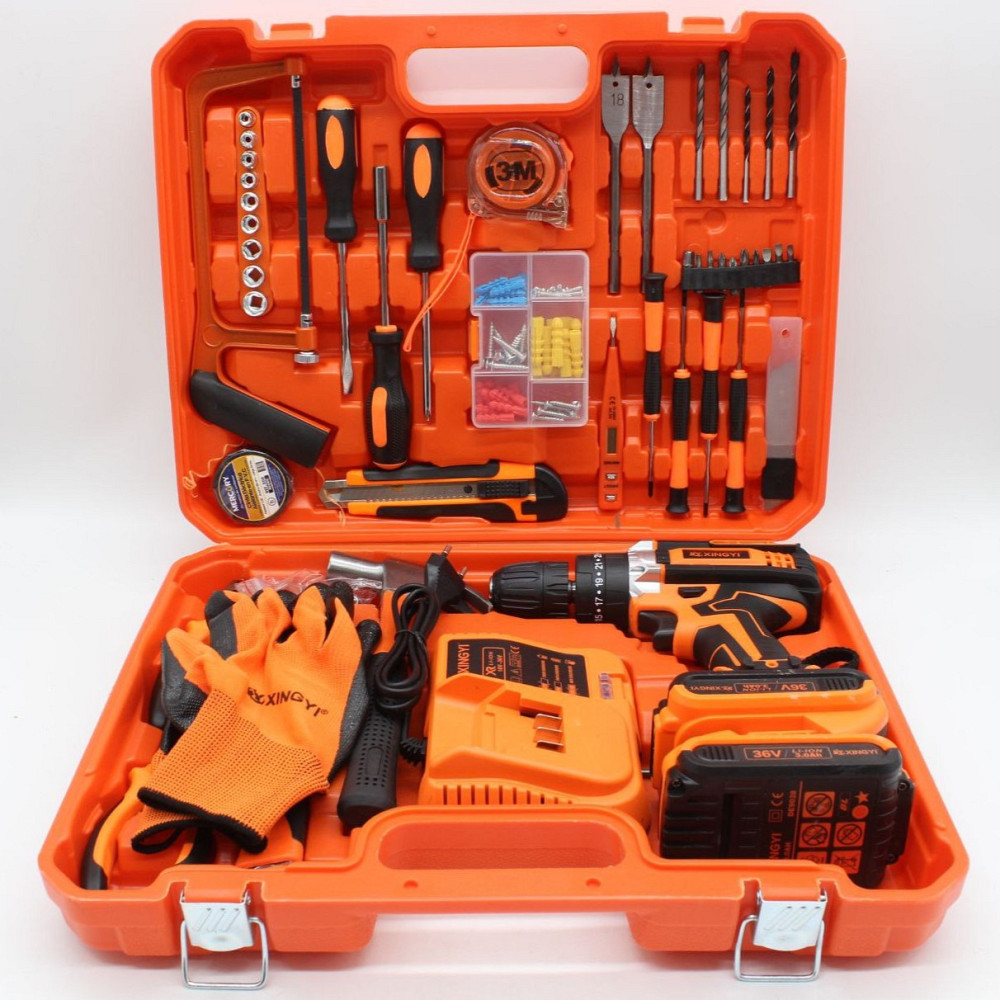 Шуруповерт акумуляторний з набором інструментів + 2 акумулятори 36В, Помаранчевий / Бездротовий шуруповерт-дриль Київ - фото 10