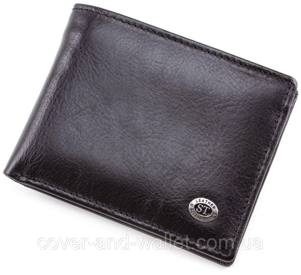 Маленький мужской кошелек c зажимом на магнитах из гладкой кожи ST Leather Черный Киев - изображение 1
