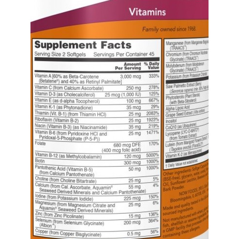 Мультивітаміни для чоловіків NOW Foods ADAM 180 капсул Луцьк - фото 2