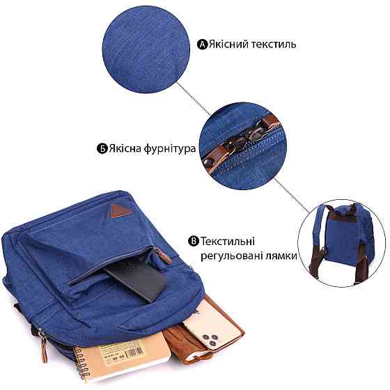 Текстильный удобный рюкзак унисекс Vintage 22244 Синий Киев