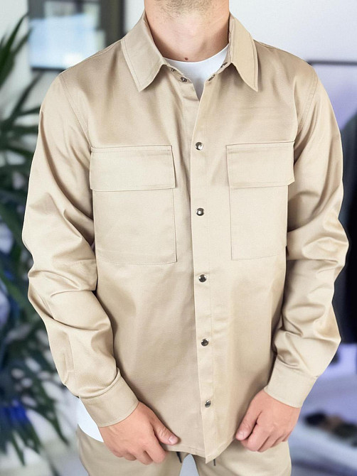 Стильна сорочка для чоловіків на осінь демісезонна з кнопками бавовняна з довгим рукавом весна Intruder бежева M Одеса - фото 6