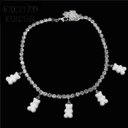 Ожерелье с мишками цвет белый - длина 35см + 22см, (ругелируется), смола, цинковый сплав Киев